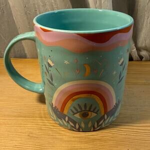 Prima Design Boho Mug Rainbow Evil Eye Celestial Teal Coffee Cup